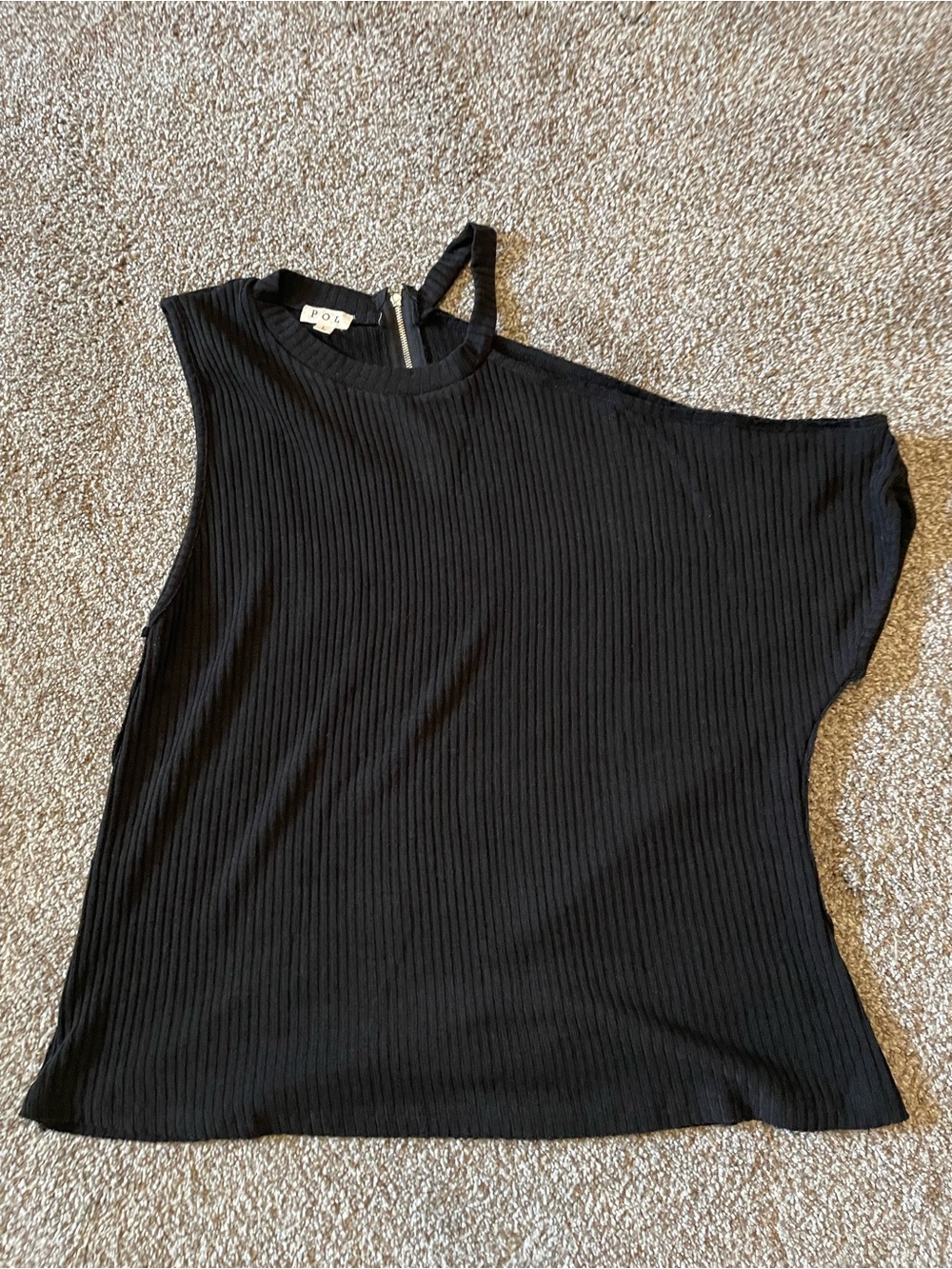 POL Black Ribbed One-Shoulder Tank